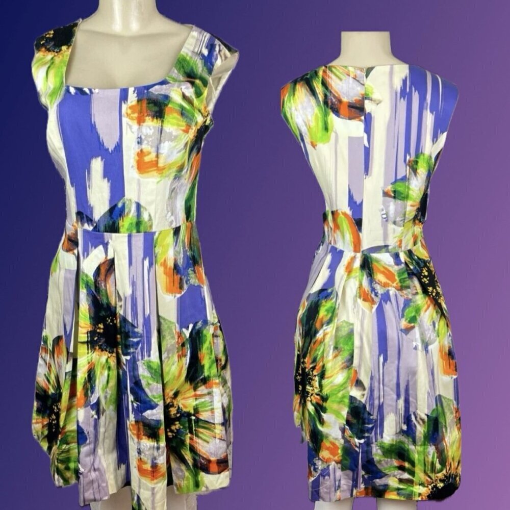 London Times 6 Multicolor Abstract Print Square Neck Sleeveless Above Knee Dress